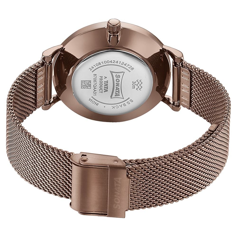 Sonata Quartz Analog Brown Dial Brown Stainless Steel Strap Watch For Women