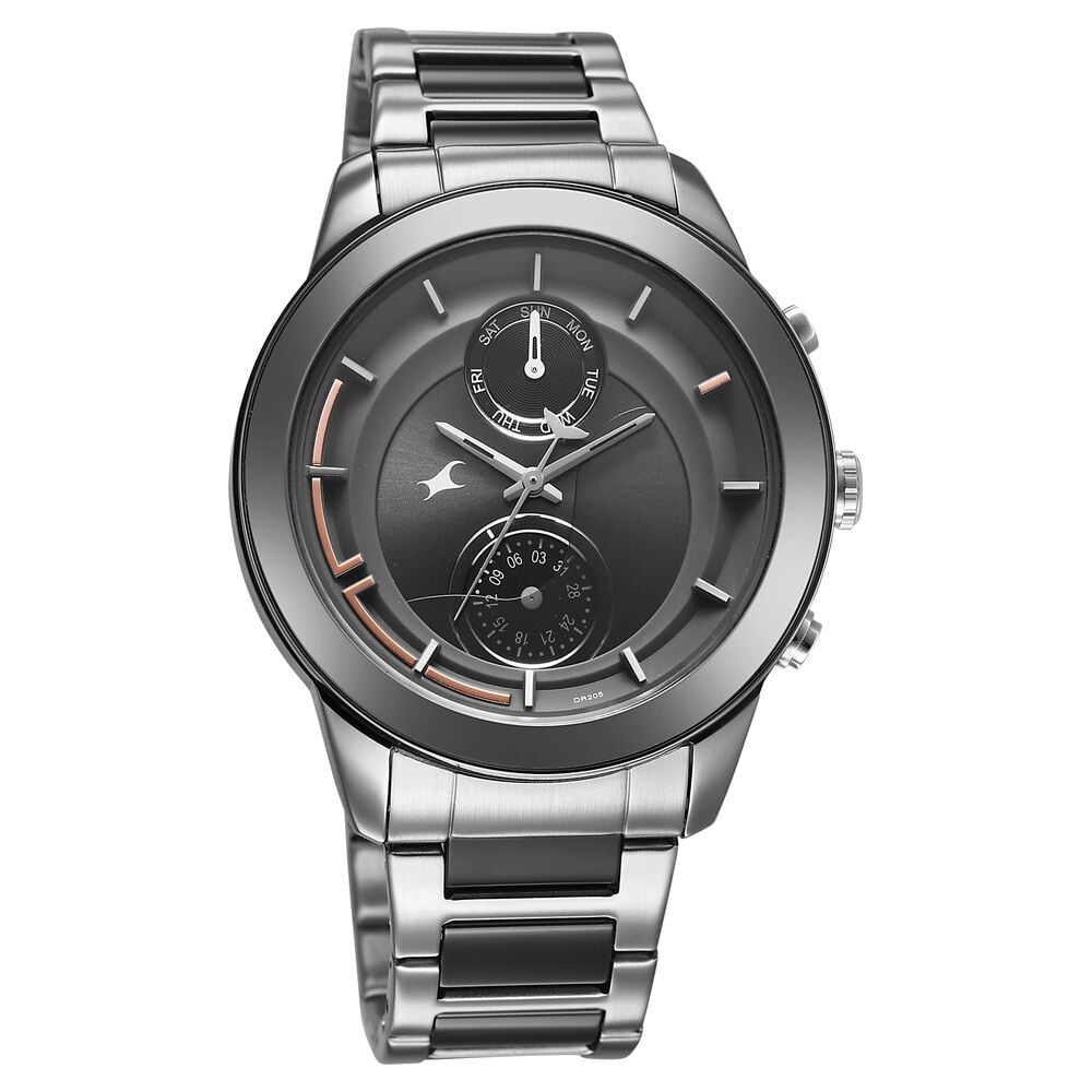Fastrack Oceanyx - Ceramic Quartz Multifunction Grey Dial Two Toned Strap Watch For Guys