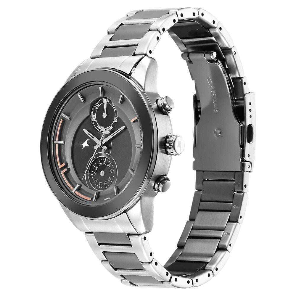 Fastrack Oceanyx - Ceramic Quartz Multifunction Grey Dial Two Toned Strap Watch For Guys