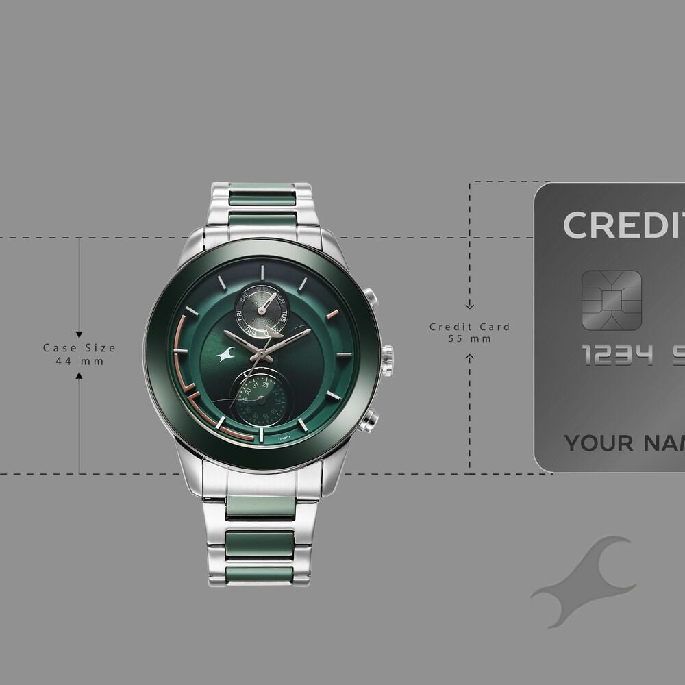 Fastrack Oceanyx - Ceramic Quartz Multifunction Green Dial Two Toned Strap Watch For Guys