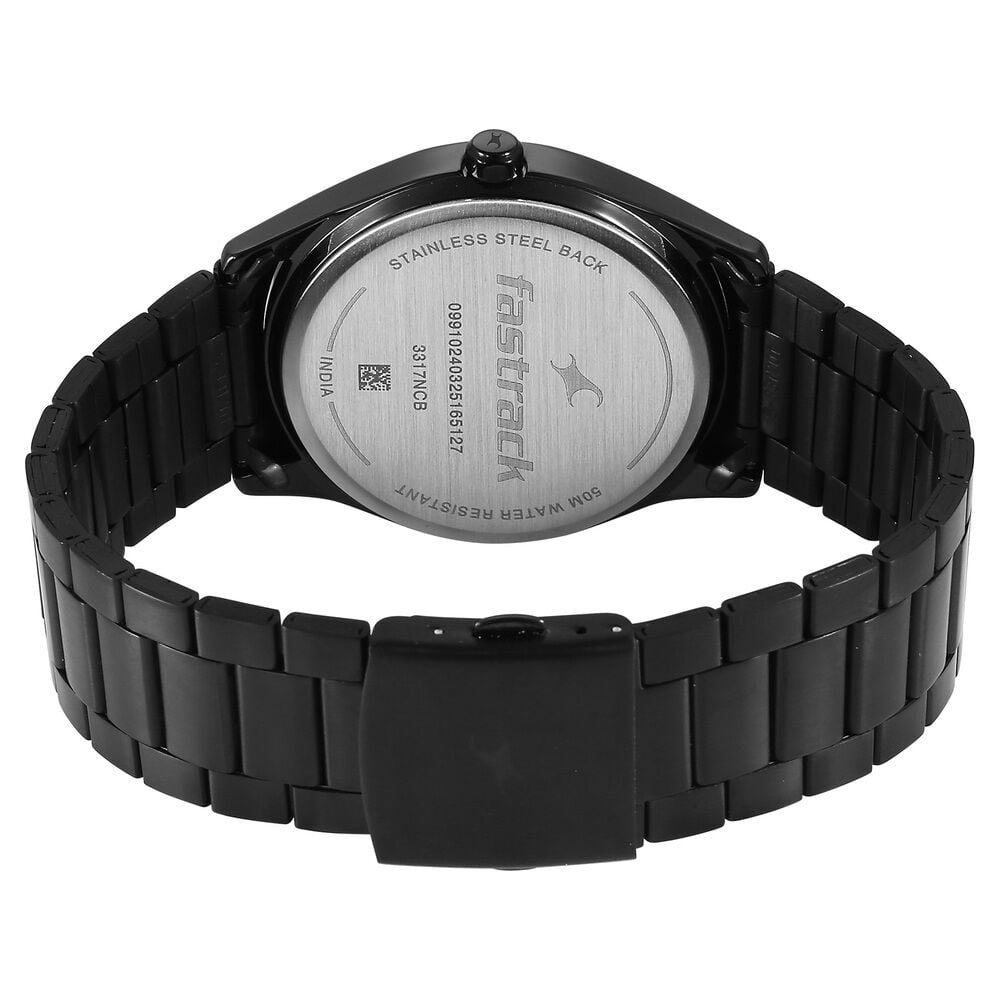 Fastrack Groove Quartz Analog Black Dial Black Stainless Steel Strap Watch For Guys