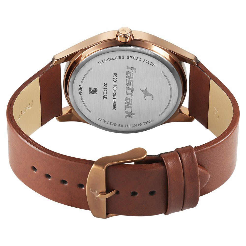 Fastrack Groove Quartz Analog Blue Dial Brown Leather Strap Watch For Guys