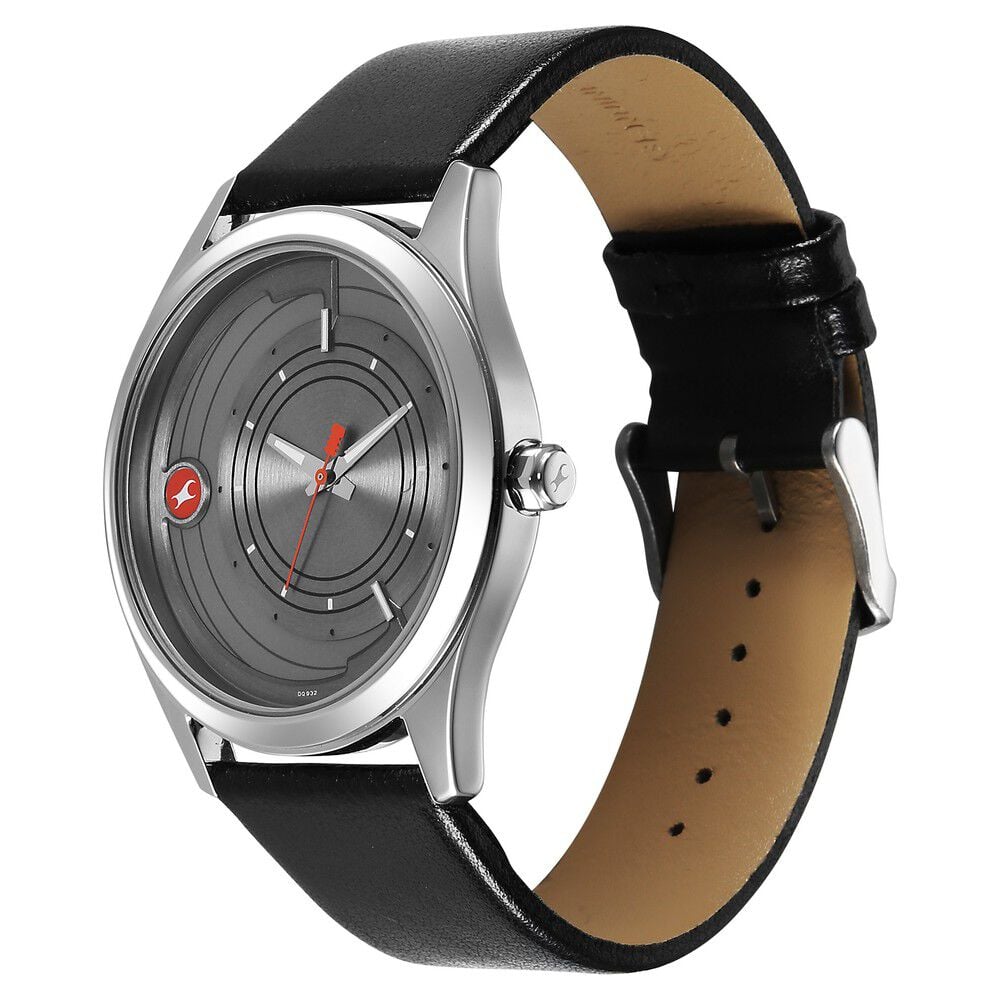 Fastrack Groove Quartz Analog Grey Dial Black Leather Strap Watch For Guys