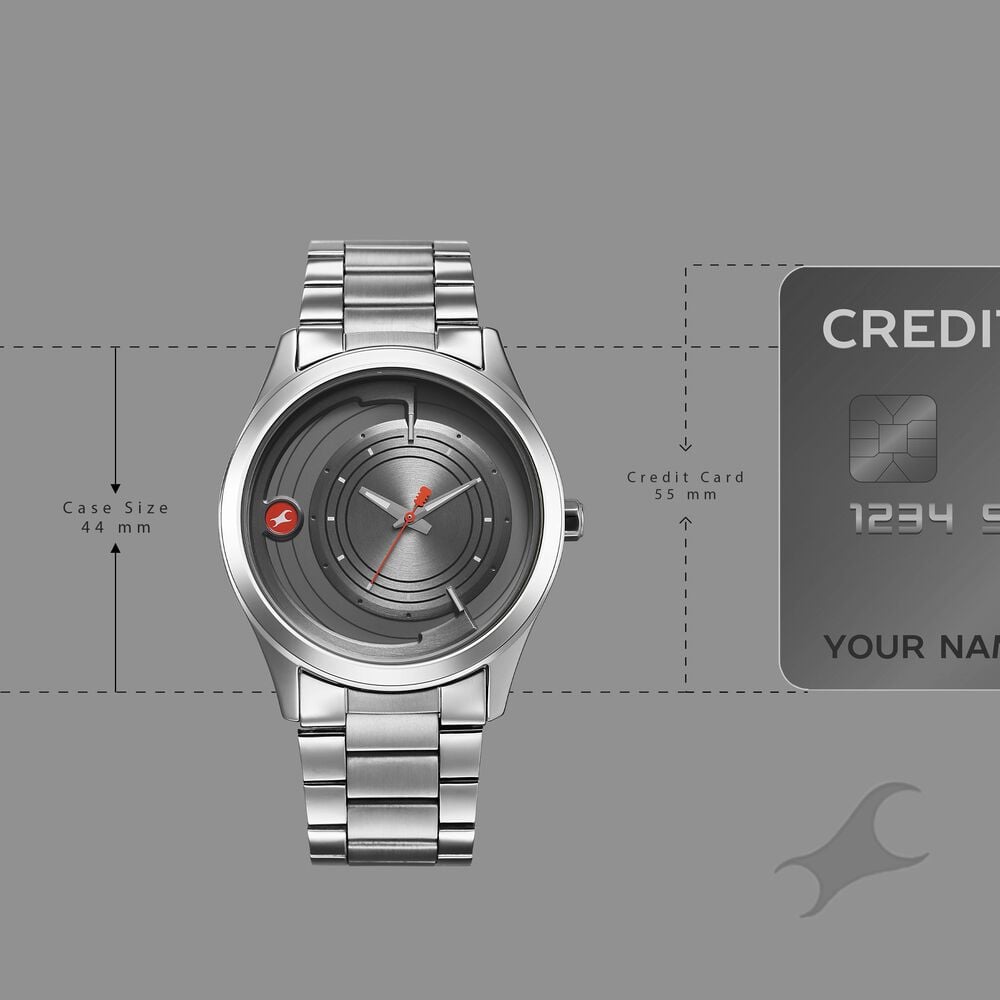 Fastrack Groove Quartz Analog Grey Dial Silver Stainless Steel Strap Watch For Guys