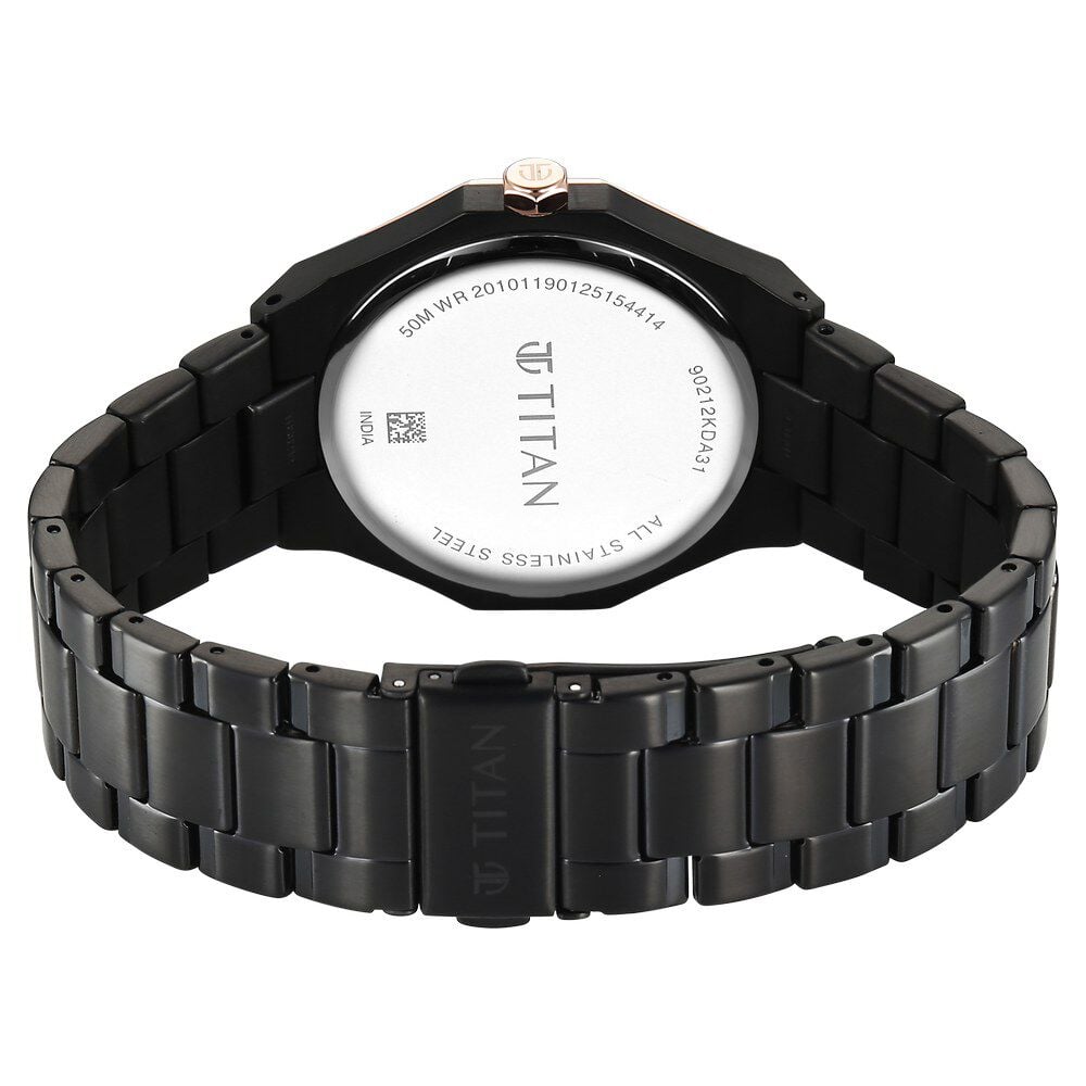 Titan Regalia Dodecagon Quartz Analog with Date Grey Dial Black Stainless Steel Strap Watch For Men