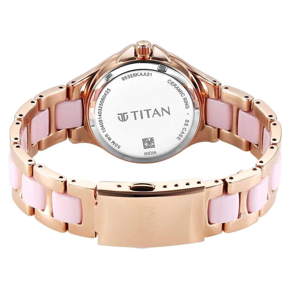 Titan Glamour Quartz Multifunction Mother Of Pearl Dial Pink Ceramic & Steel Strap Watch For Women