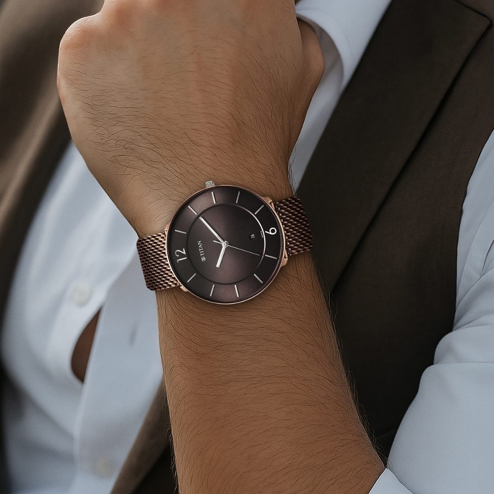 Titan Neo Splash Quartz Analog with Date Brown Dial Stainless Steel Strap Watch for Men