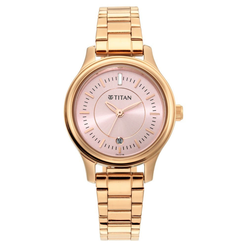 Titan Quartz Analog with Date Rose Gold Dial Rose Gold Metal Strap Watch For Women
