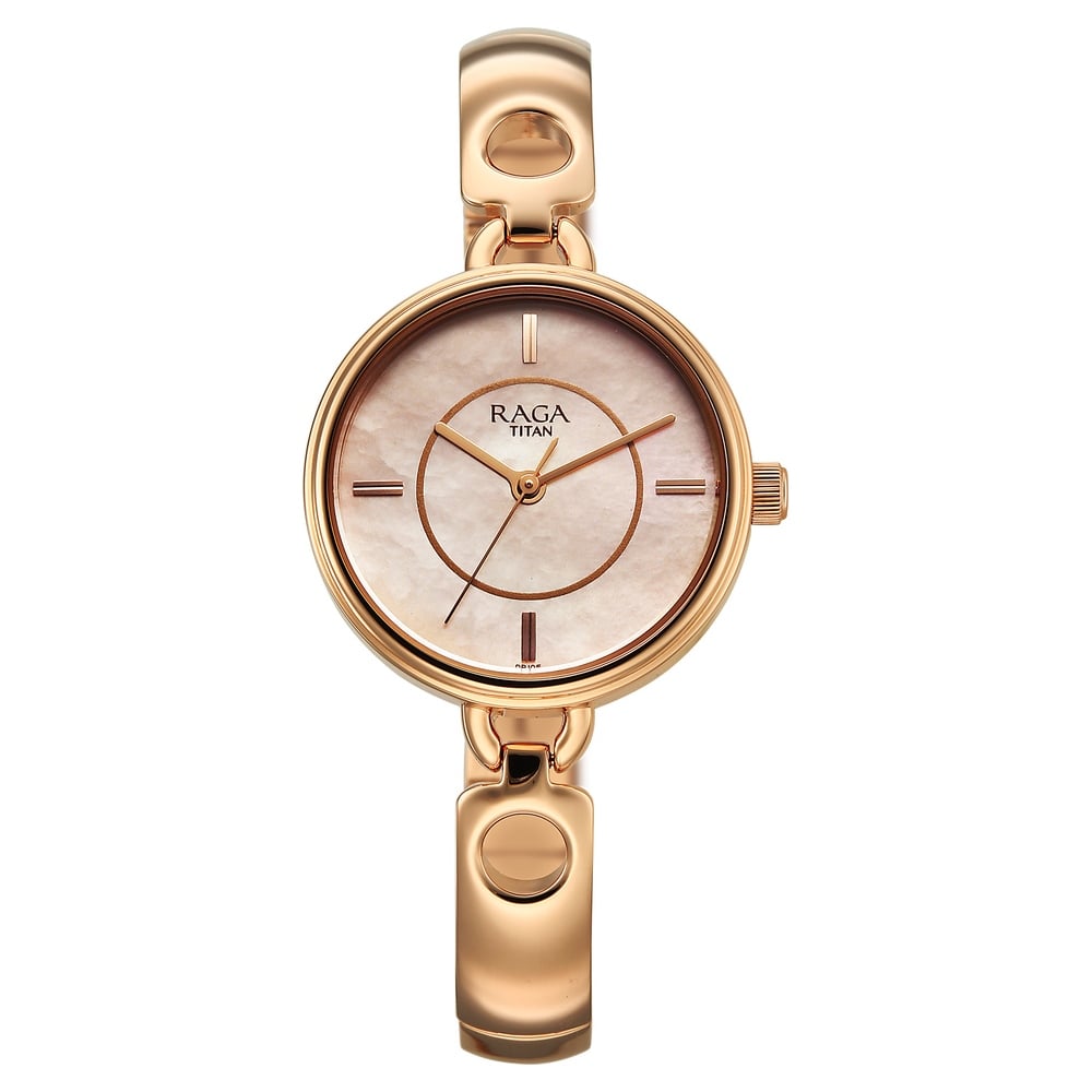 Titan Raga Contempore Quartz Analog Rose Gold Mother Of Pearl Dial Metal Strap Watch For Women