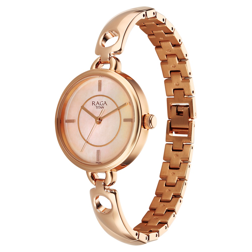 Titan Raga Contempore Quartz Analog Rose Gold Mother Of Pearl Dial Metal Strap Watch For Women