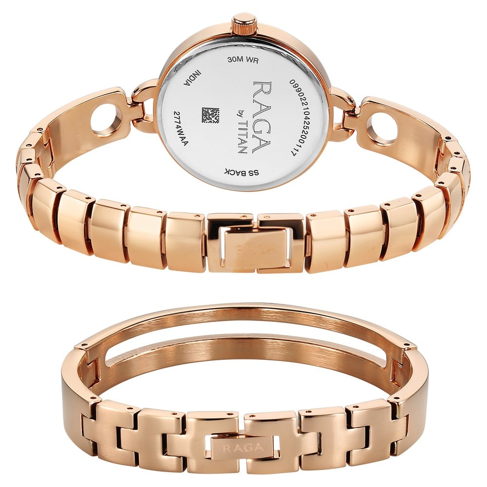Titan Raga Contempore Quartz Analog Rose Gold Mother Of Pearl Dial Metal Strap Watch For Women
