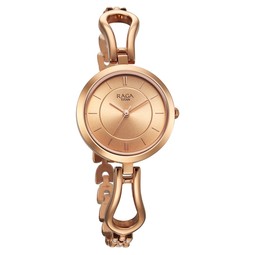 Titan Raga Quartz Analog Rose Gold Dial Rose Gold Metal Strap Watch For Women