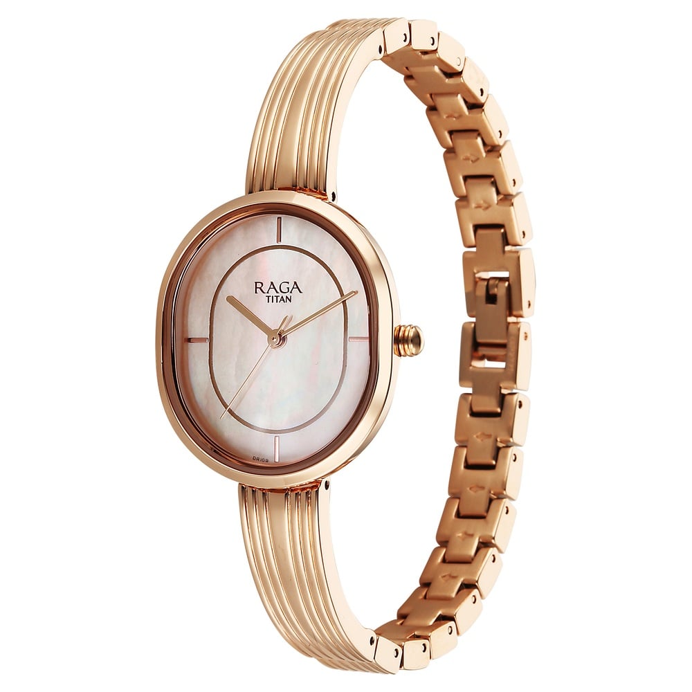 Titan Raga Contempore Quartz Analog Rose Gold Mother Of Pearl Dial Metal Strap Watch For Women