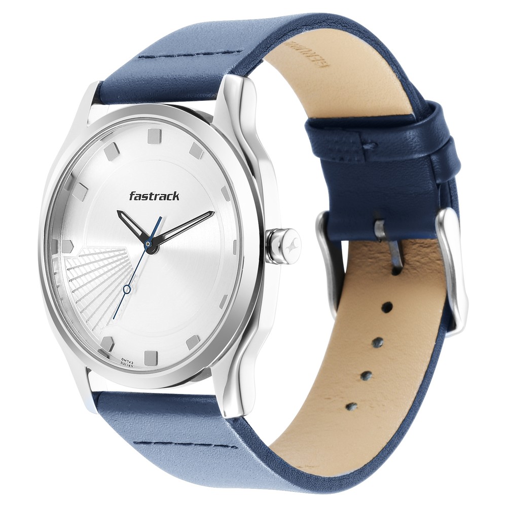Fastrack Stunners Quartz Analog Silver Dial Leather Strap Watch for Guys