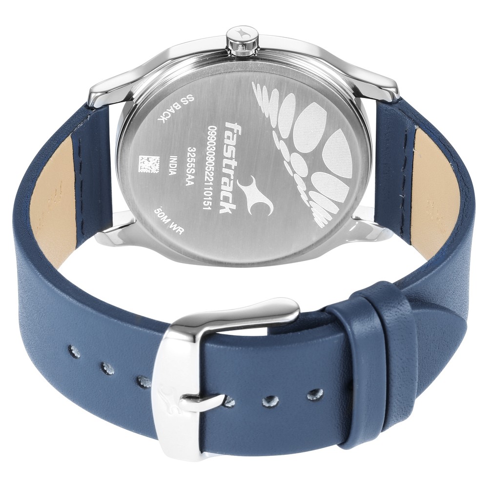 Fastrack Stunners Quartz Analog Silver Dial Leather Strap Watch for Guys