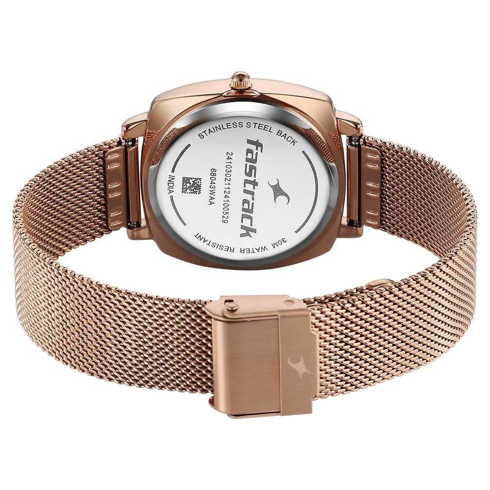Fastrack Stunners X Quartz Analog Rose Gold Dial Stainless Steel Strap Watch For Girls