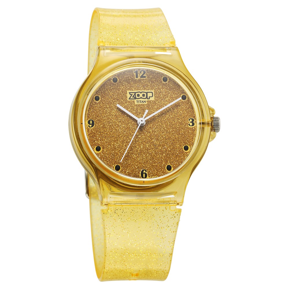 Zoop Glitter Analog Watch with Yellow Dial & Yellow Strap for Girls Kids, from House of Titan