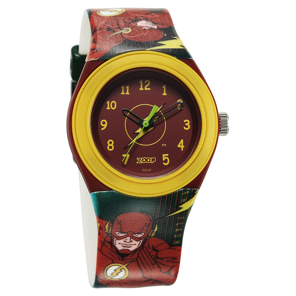 Zoop Justice League Flash Analog Watch with Red Dial & Multicoloured Strap for Boys Kids, from House of Titan