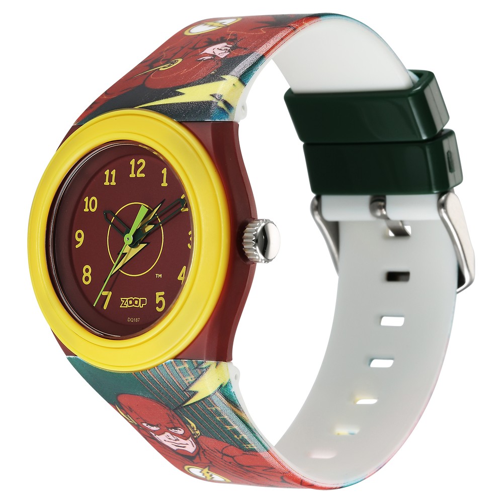 Zoop Justice League Flash Analog Watch with Red Dial & Multicoloured Strap for Boys Kids, from House of Titan