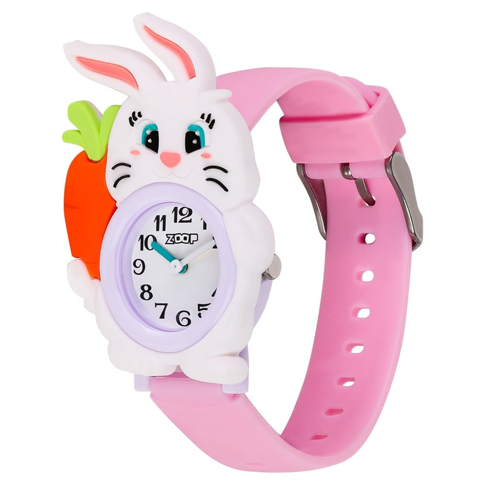 Zoop Analog Bunny Rabbit Watch with White Dial & Pink Strap for Boys Girls Kids, from House of Titan
