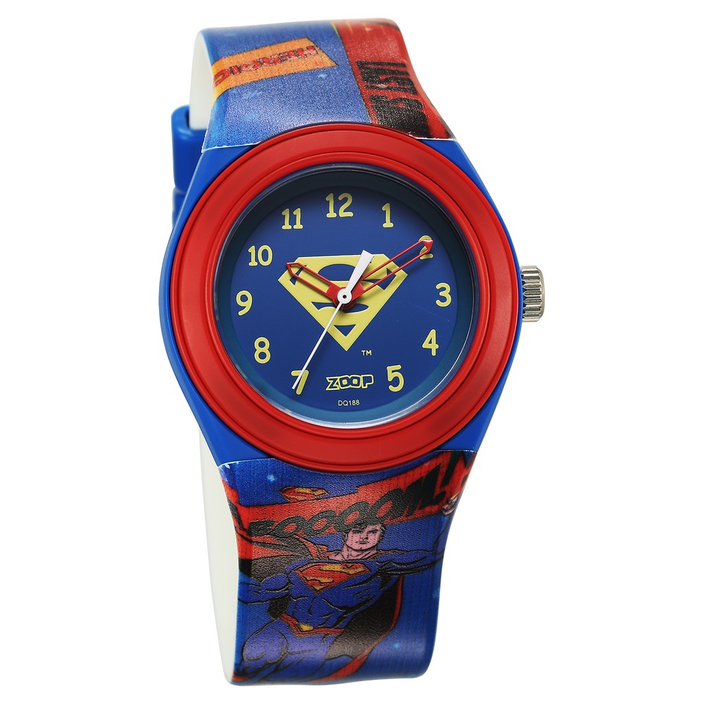 Zoop Justice League Superman Analog Watch with Blue Dial & Multicoloured Strap for Boys Kids, from House of Titan