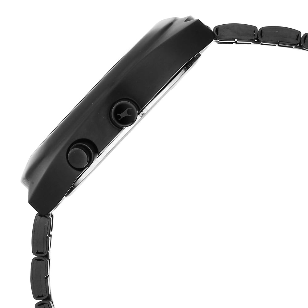 Fastrack UFO Quartz Multifunction Black Dial Black Stainless Steel Strap Watch For Guys