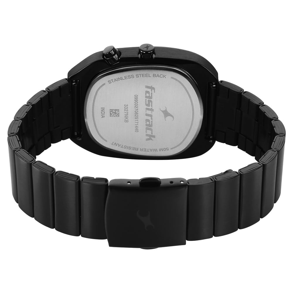 Fastrack UFO Quartz Multifunction Black Dial Black Stainless Steel Strap Watch For Guys