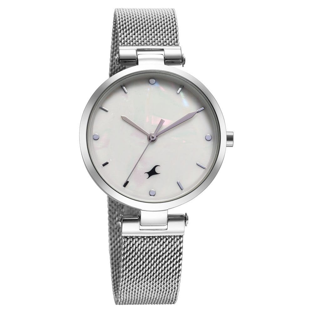 Fastrack Stunners X Quartz Analog Mother Of Pearl Dial Stainless Steel Strap Watch For Girls