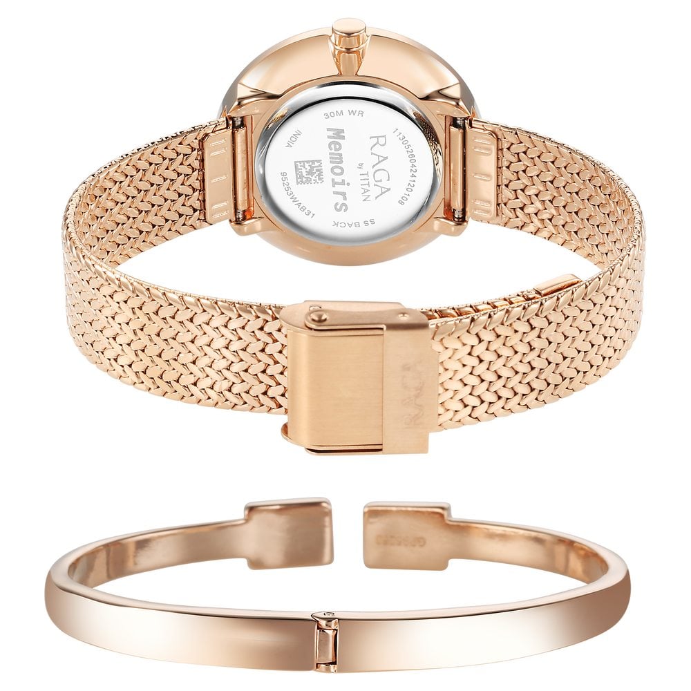 Titan Raga Memoirs Quartz Analog Mother Of Pearl Round Dial Rose Gold Metal Strap Watch For Women