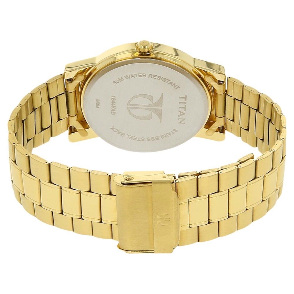 Titan Quartz Analog Silver Round Dial Golden Stainless Steel Strap Watch For Men