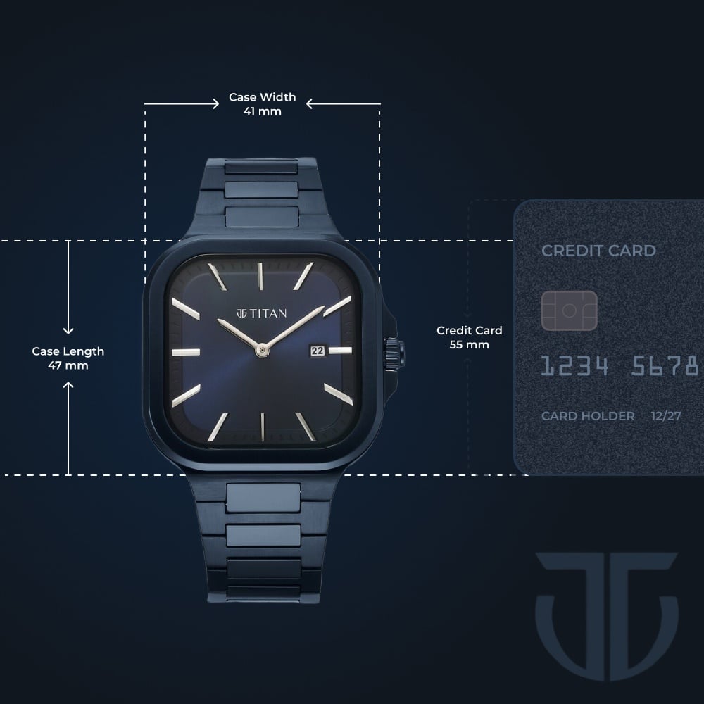 Titan Classique Slim Square Quartz Analog with Date Blue Dial Blue Stainless Steel Strap Watch For Men