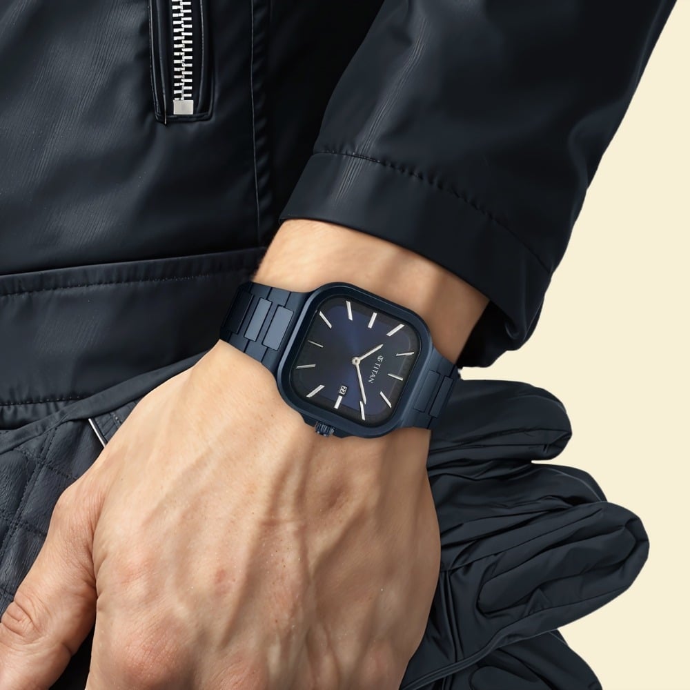 Titan Classique Slim Square Quartz Analog with Date Blue Dial Blue Stainless Steel Strap Watch For Men