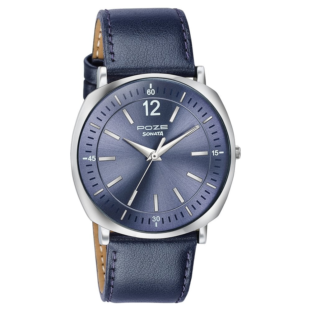 Sonata Poze Quartz Analog Blue Dial Blue Leather Strap Watch For Men