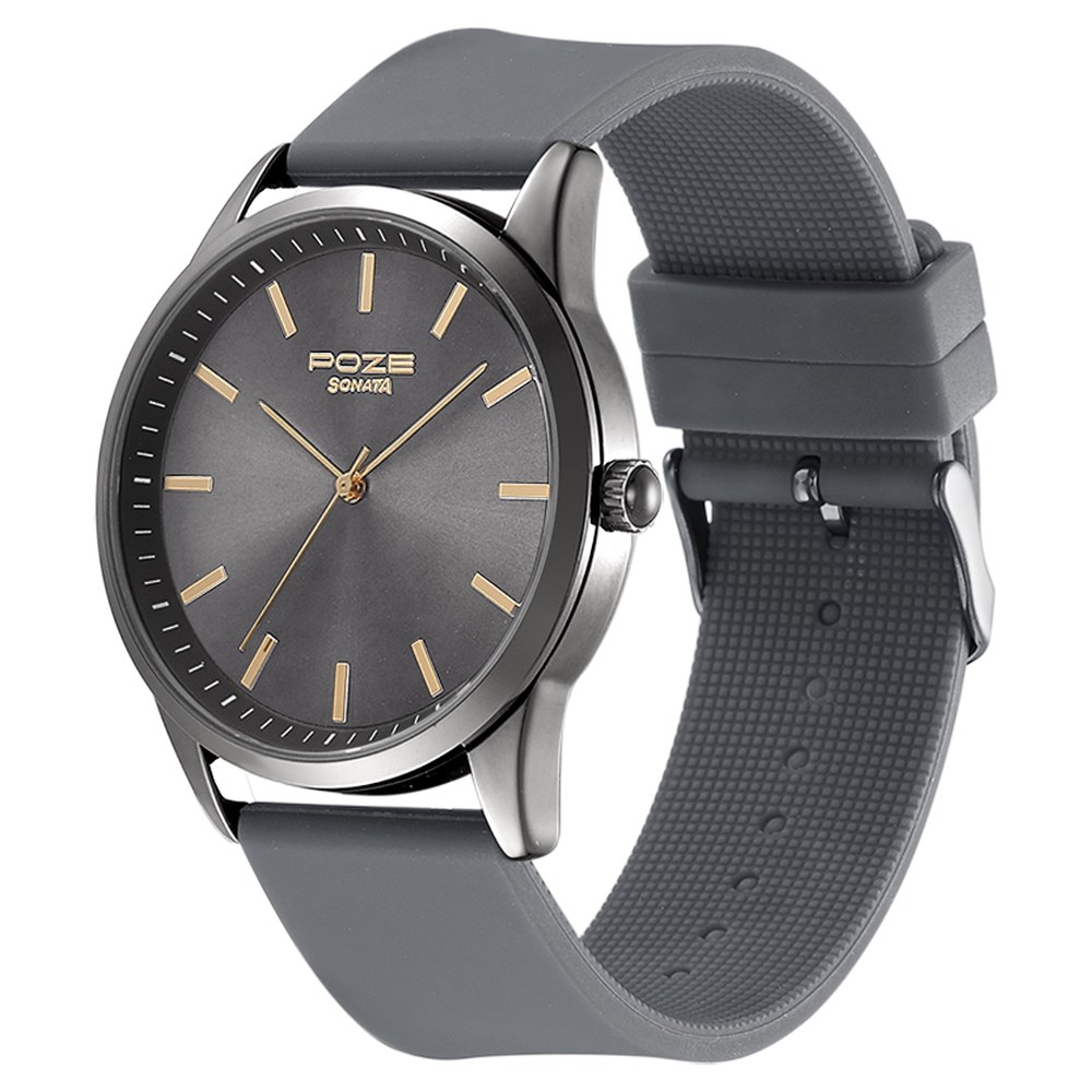 Poze by Sonata Quartz Analog Black Dial Silicone Strap Watch for Men