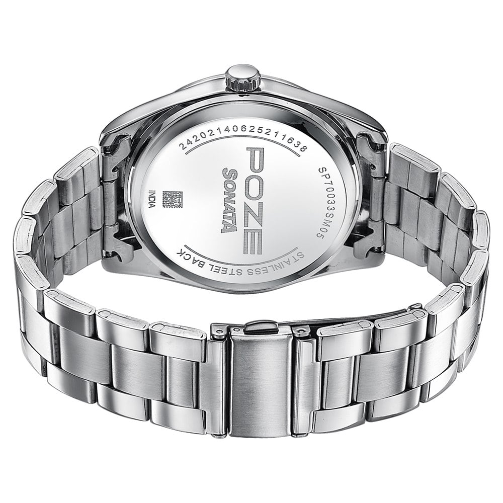 Sonata Poze Quartz Analog Blue Dial Silver Stainless Steel Strap Watch For Men