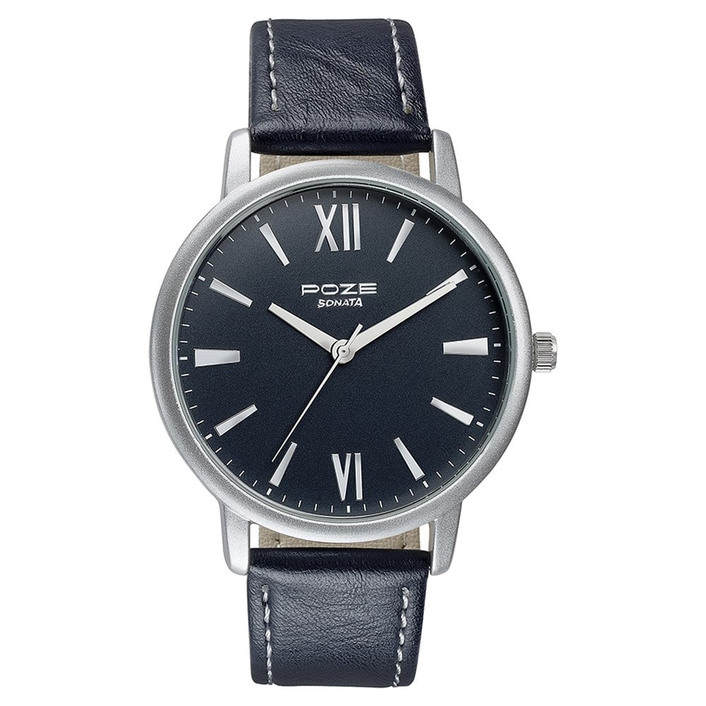 Sonata Poze Quartz Analog Black Dial Leather Strap Watch for Men