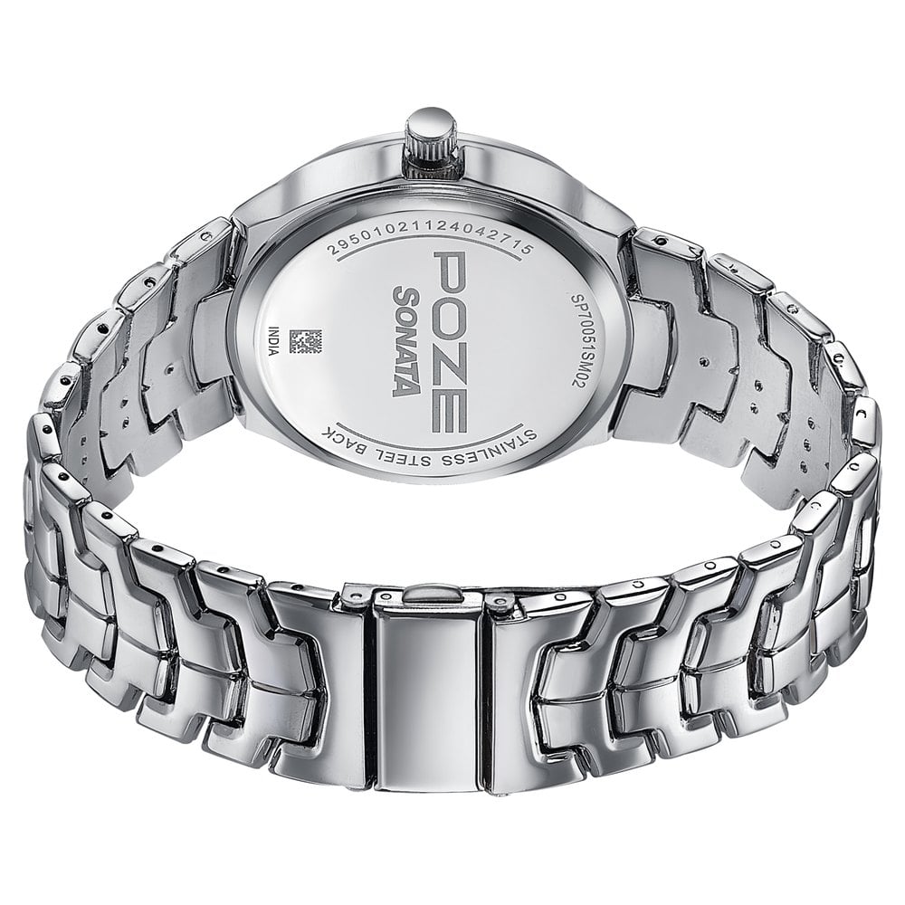Sonata Poze Quartz Analog Silver Dial Metal Strap Watch For Men