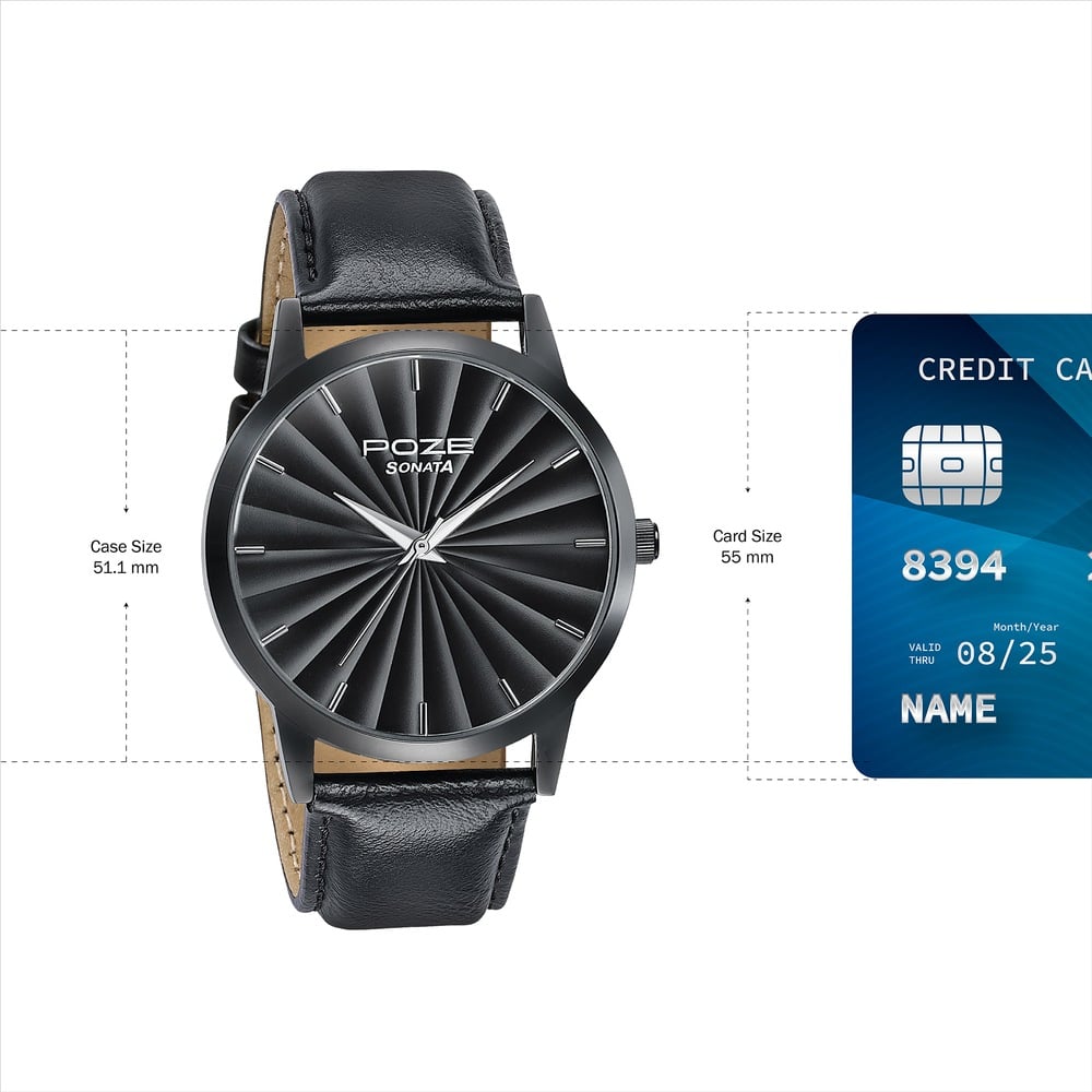 Sonata Poze Quartz Analog Black Dial Leather Strap Watch For Men