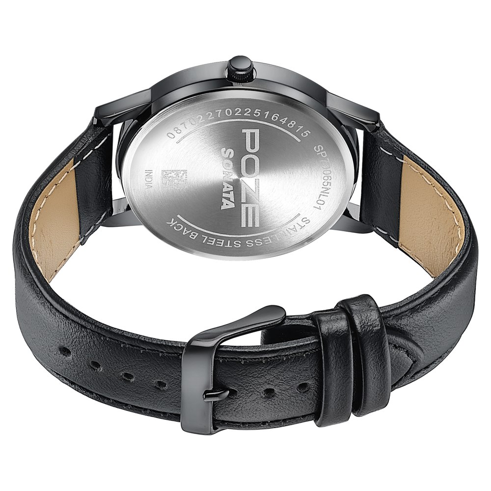 Sonata Poze Quartz Analog Black Dial Leather Strap Watch For Men
