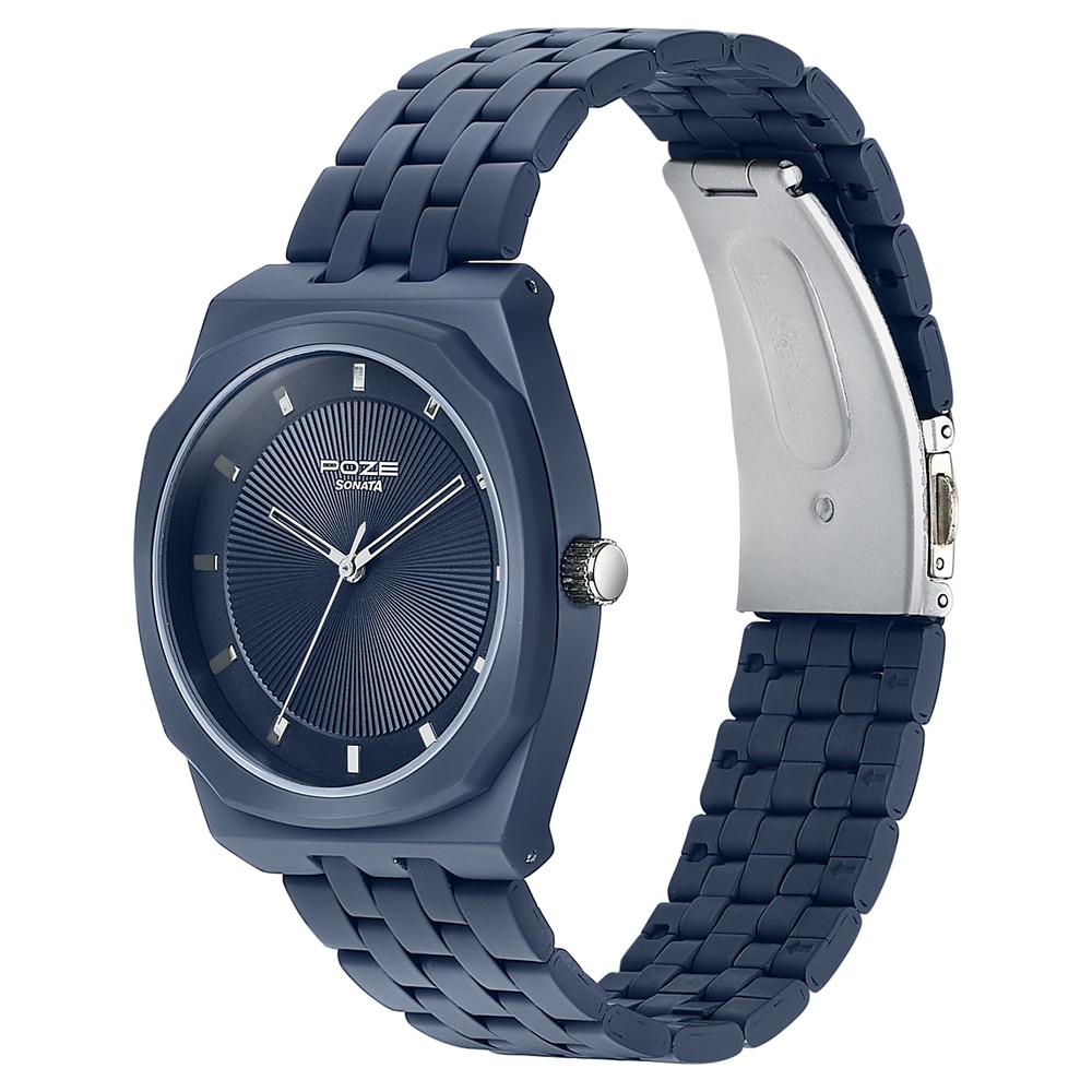 Sonata Poze Quartz Analog Blue Dial Blue Metal Strap Watch For Men