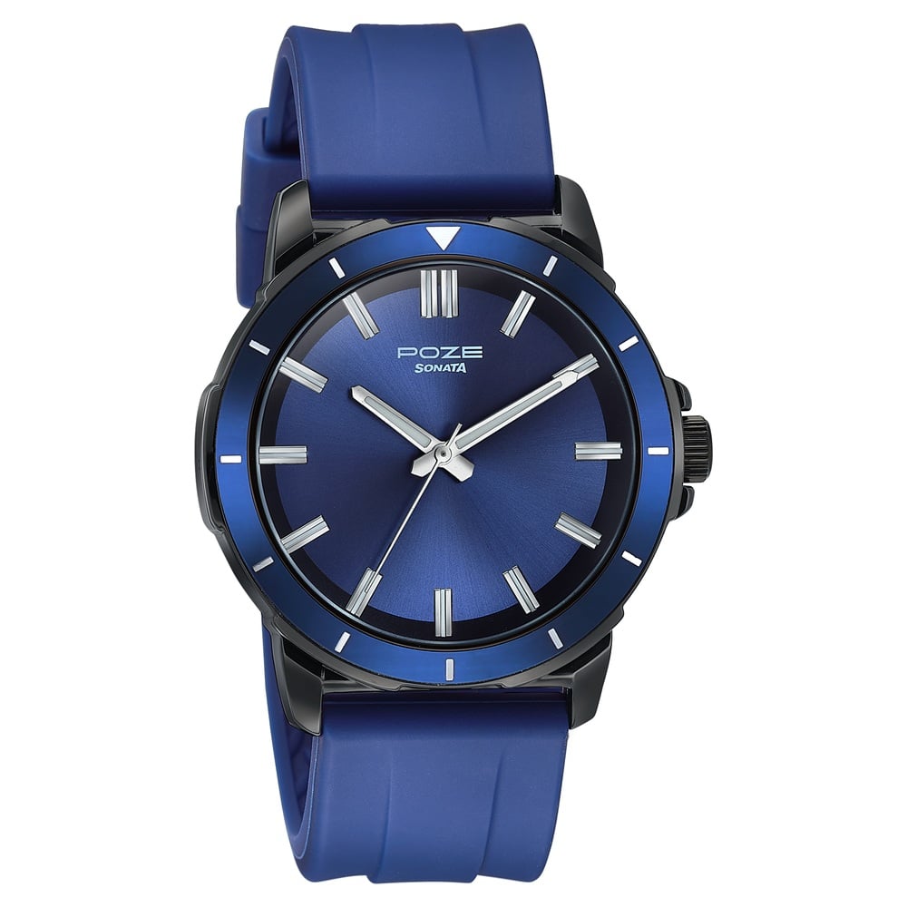Sonata Poze Quartz Analog Blue Dial Blue Silicone Strap Watch For Men