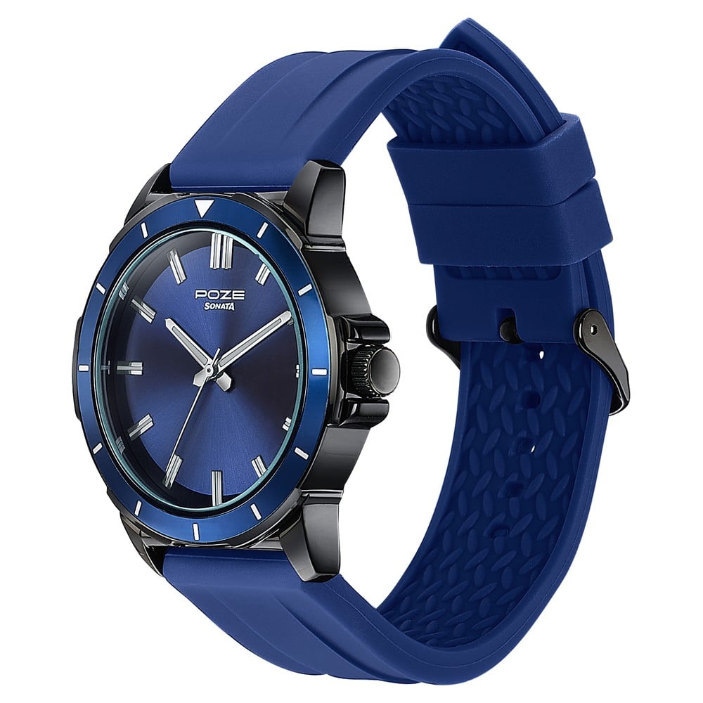Sonata Poze Quartz Analog Blue Dial Blue Silicone Strap Watch For Men