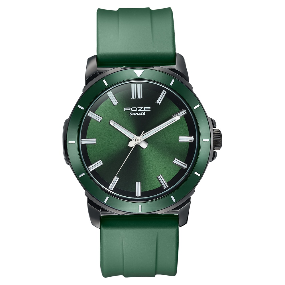 Sonata Poze Quartz Analog Green Dial Green Silicone Strap Watch For Men