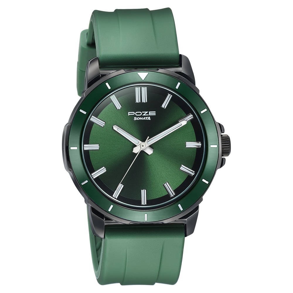 Sonata Poze Quartz Analog Green Dial Green Silicone Strap Watch For Men