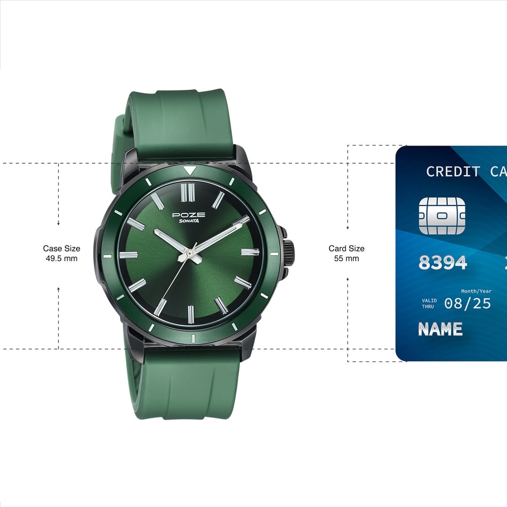Sonata Poze Quartz Analog Green Dial Green Silicone Strap Watch For Men