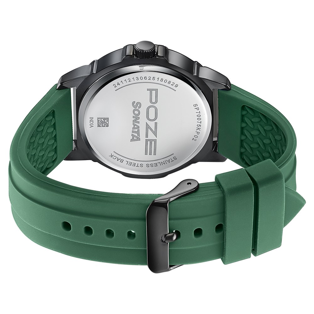 Sonata Poze Quartz Analog Green Dial Green Silicone Strap Watch For Men