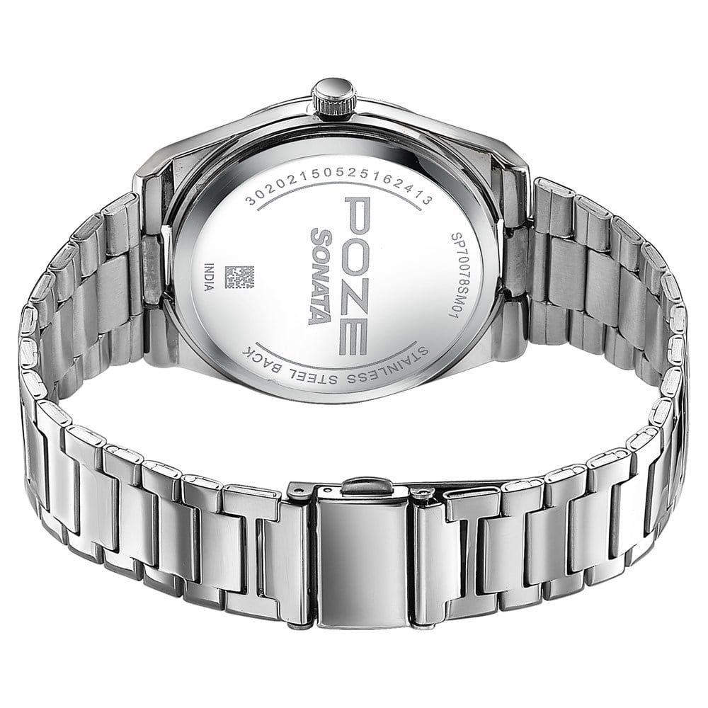Sonata Poze Quartz Analog Blue Dial Silver Metal Strap Watch For Men