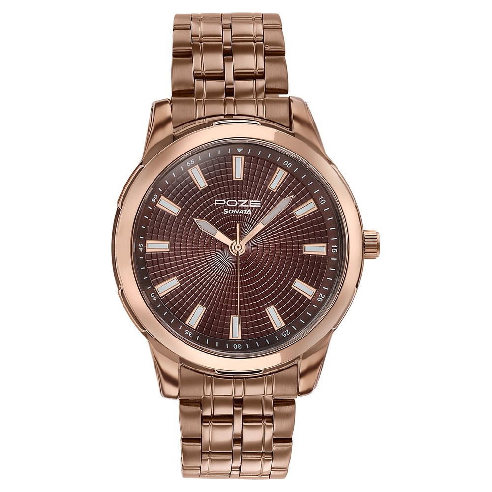 Sonata Poze Quartz Analog Brown Dial Brown Metal Strap Watch For Men