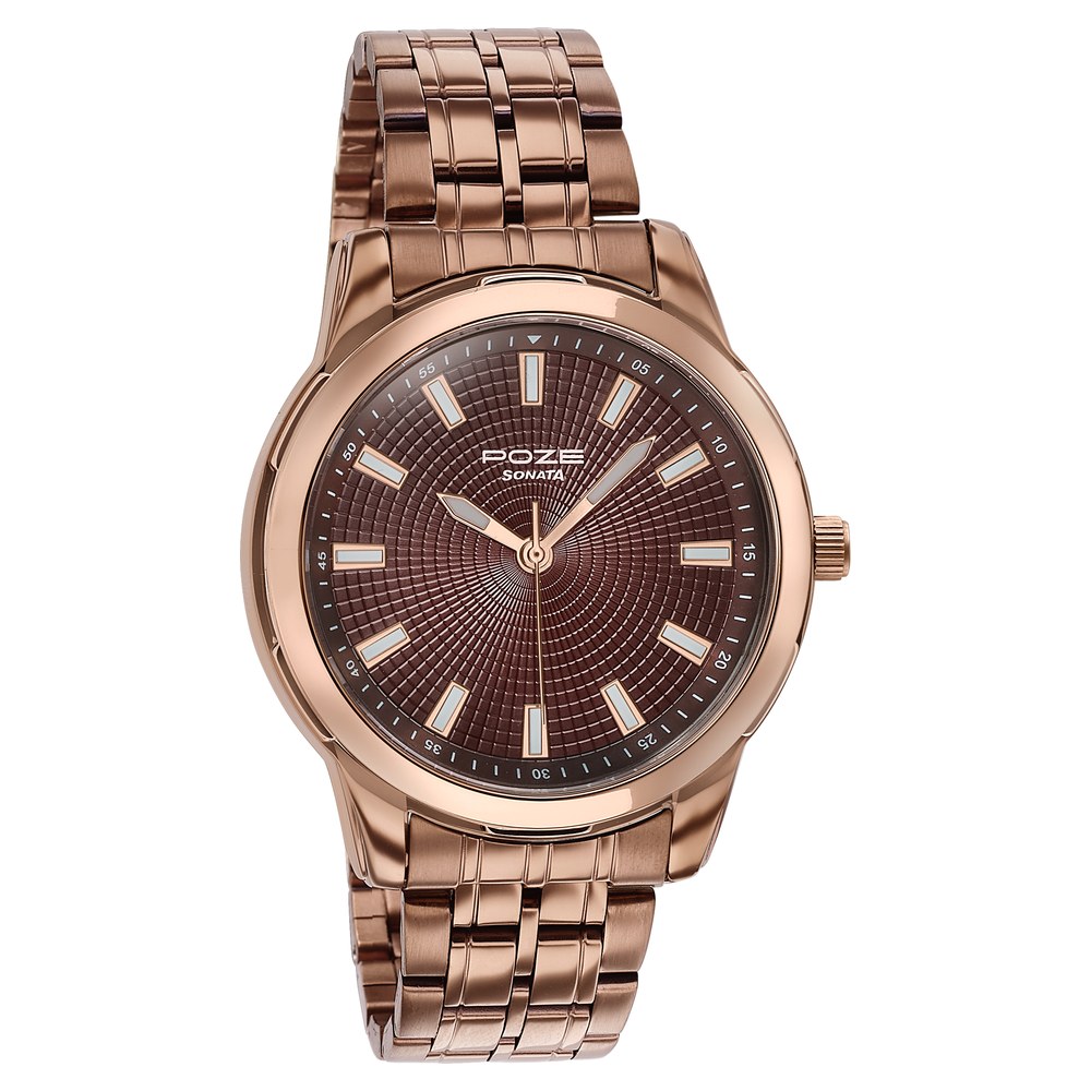 Sonata Poze Quartz Analog Brown Dial Brown Metal Strap Watch For Men
