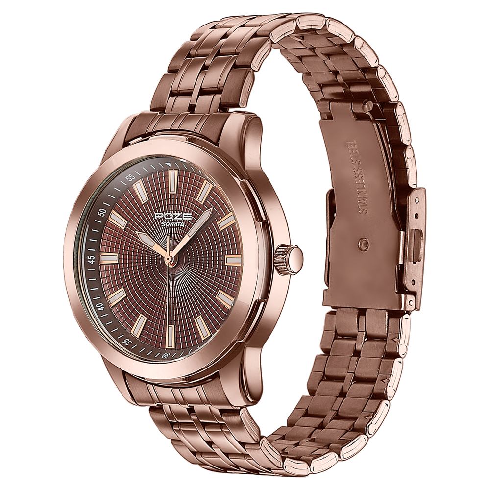 Sonata Poze Quartz Analog Brown Dial Brown Metal Strap Watch For Men
